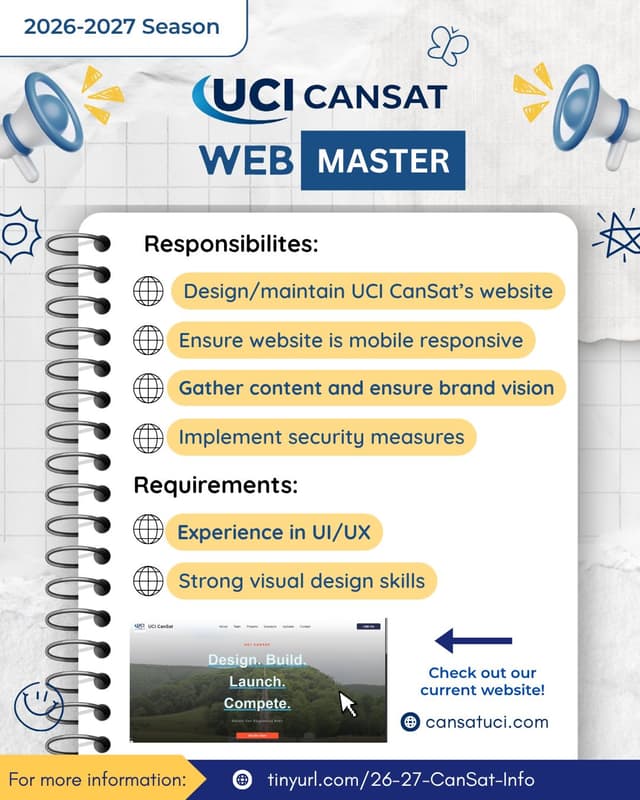 UCI CanSat webmaster recruitment flyer
